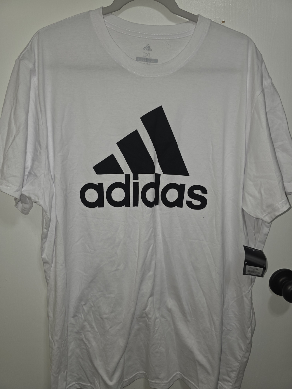 adidas White Short-Sleeve Logo Tee with Black Print